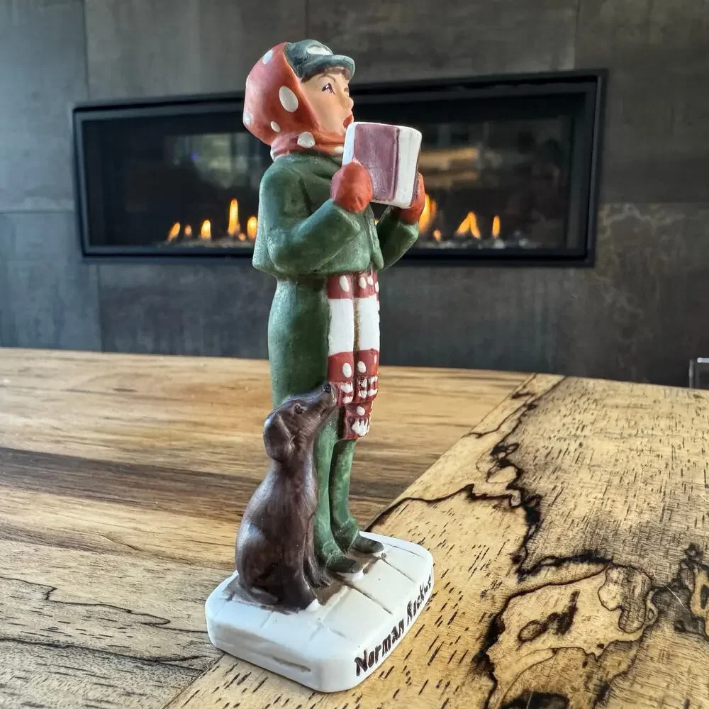 1979 Vintage Norman Rockwell Boy Singing Christmas Carols w/ Dog Figure, NR 203